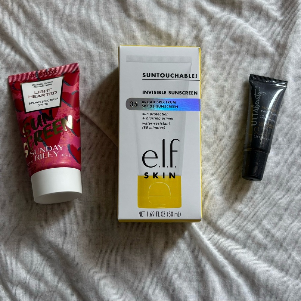 Bundle of 3 New Sunscreen / Primer Products (Sunday Riley, e.l.f., Ulta Beauty)